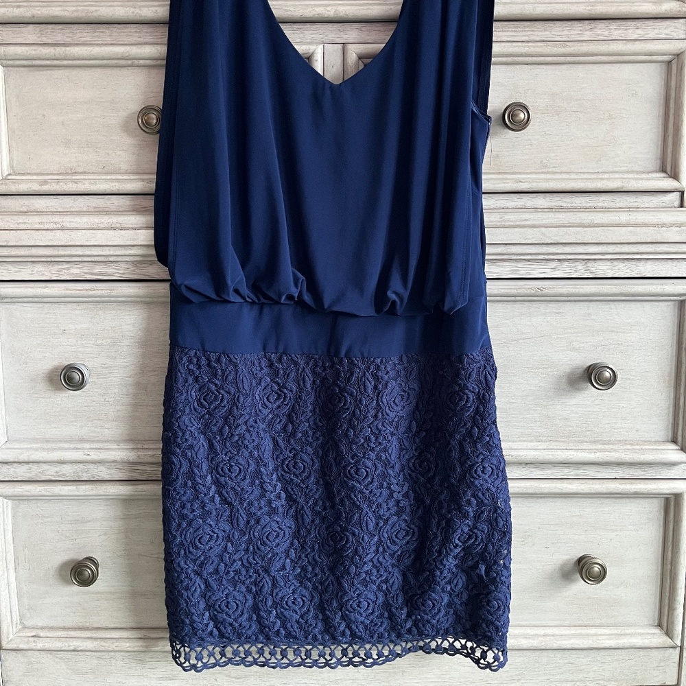 Laundry by Shelli Segal drape-front lace minidress royal blue size 12